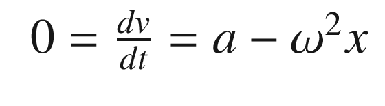 $$\displaystyle \begin{aligned} \begin{array}{rcl} 0 =\frac{dv}{dt}= a - \omega^2x \end{array} \end{aligned} $$