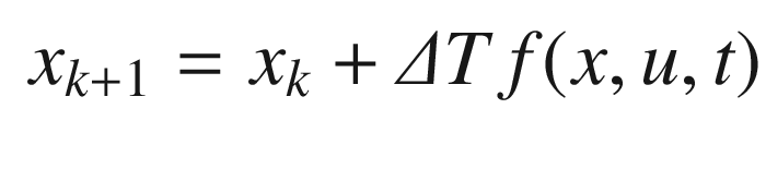 $$\displaystyle \begin{aligned} x_{k+1} = x_k + \varDelta T f(x,u,t) \end{aligned} $$