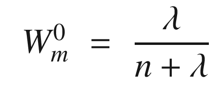 $$\displaystyle \begin{aligned} \begin{array}{rcl} W_m^0 &\displaystyle =&\displaystyle \frac{\lambda}{n+\lambda} \end{array} \end{aligned} $$