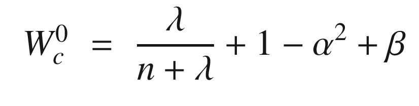 $$\displaystyle \begin{aligned} \begin{array}{rcl} W_c^0 &\displaystyle =&\displaystyle \frac{\lambda}{n+\lambda} + 1 -\alpha^2 + \beta \end{array} \end{aligned} $$