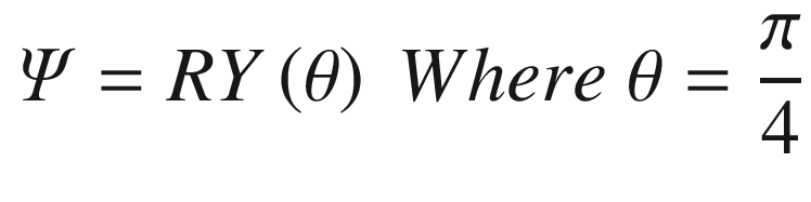 $$ \varPsi = RY\left(\theta \right)\ Where\ \theta =\frac{\pi }{4} $$