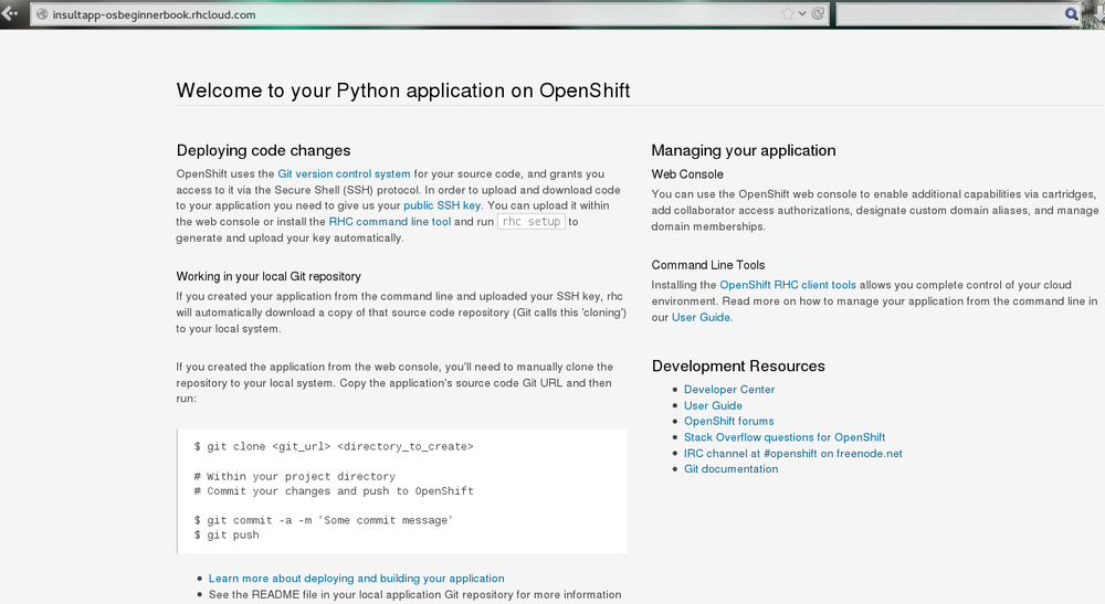 Screenshot of the default Python application