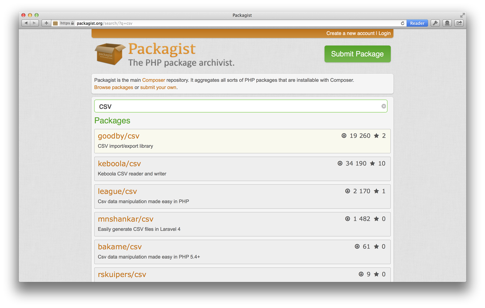 Packagist search results
