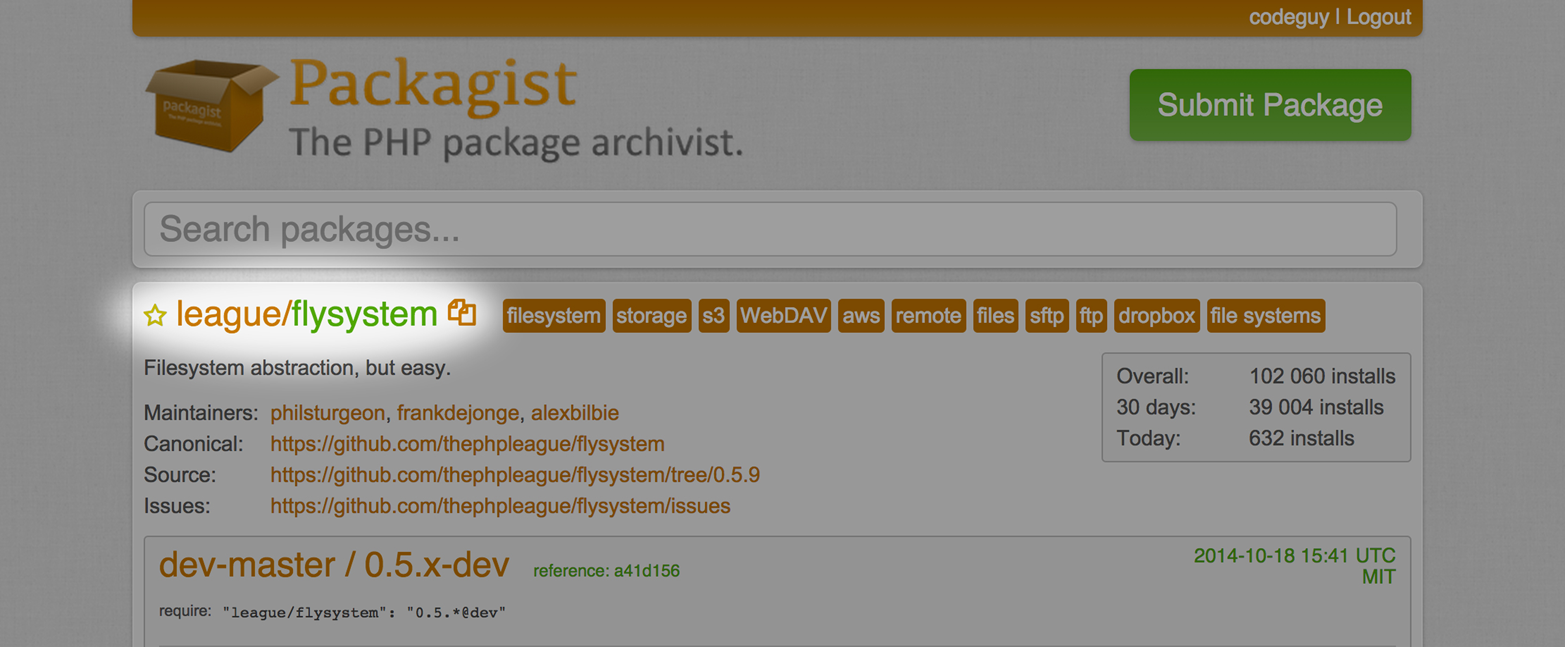 Packagist vendor and package names