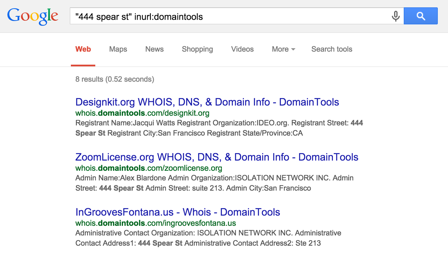 Domains associated with a particular address