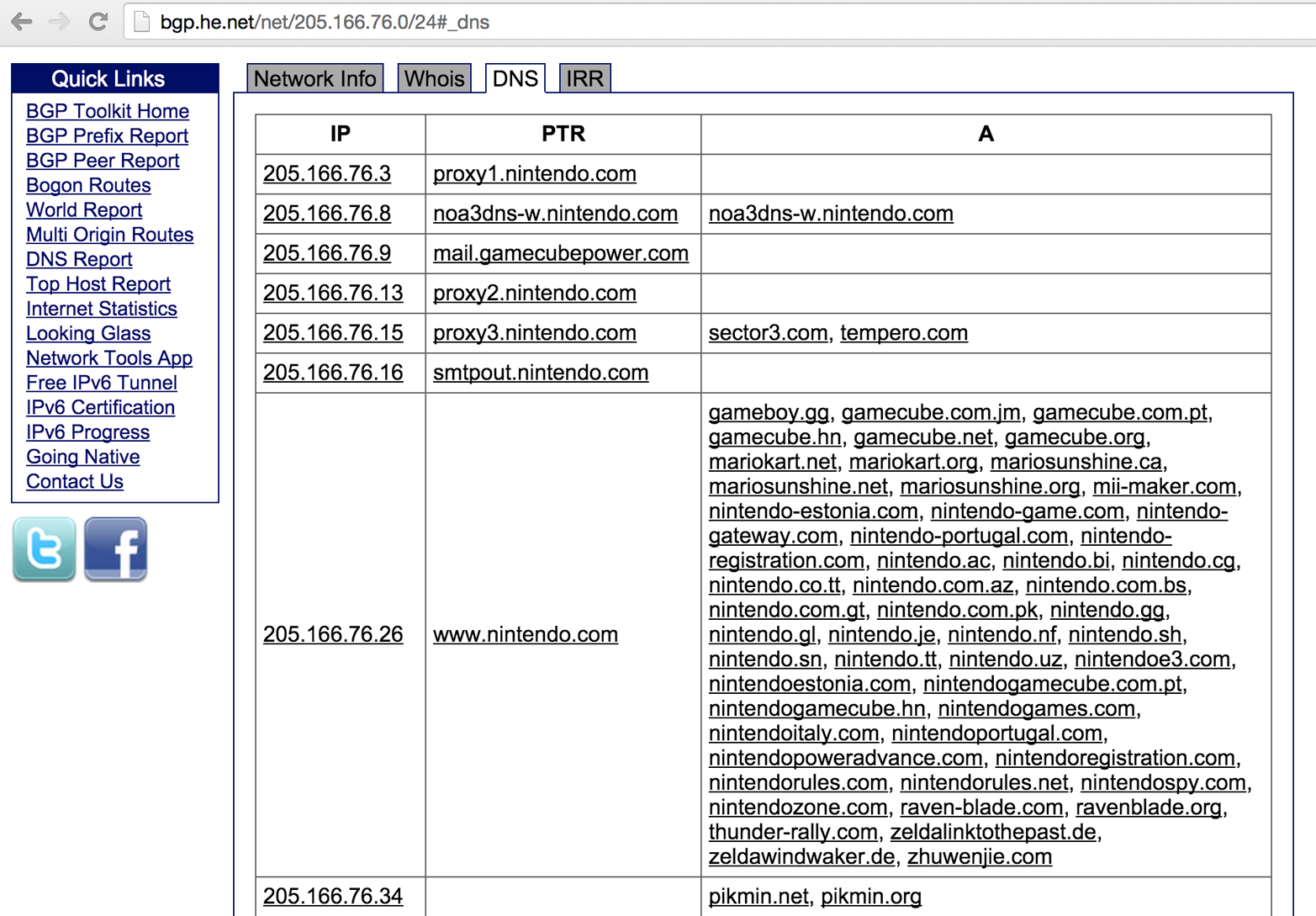 Mapping DNS by using the HE BGP Toolkit