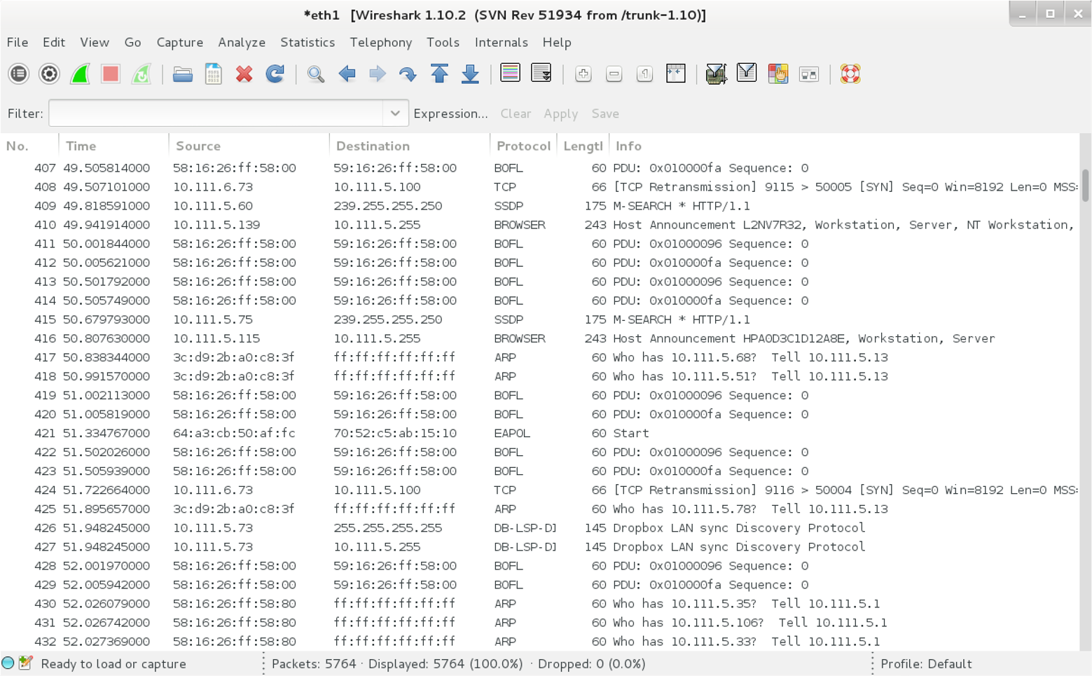 Wireshark used to sniff local traffic