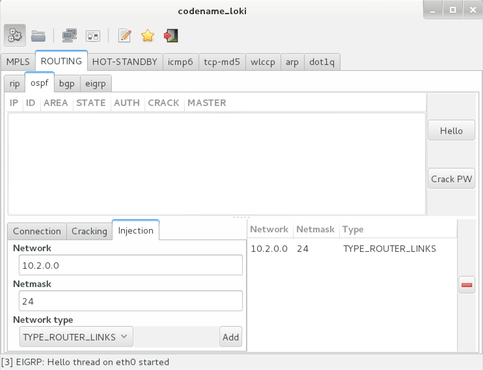 Advertising a new OSPF route using Loki