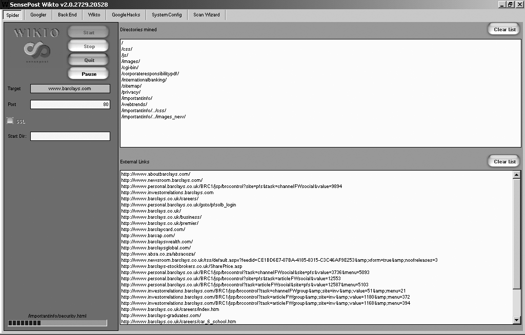 Enumerating valid hostnames by using Wikto