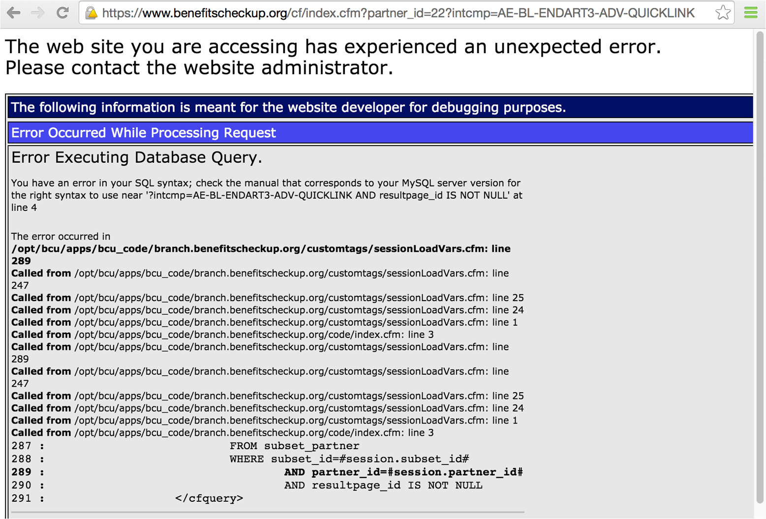 Error handlers within ColdFusion reveal useful details