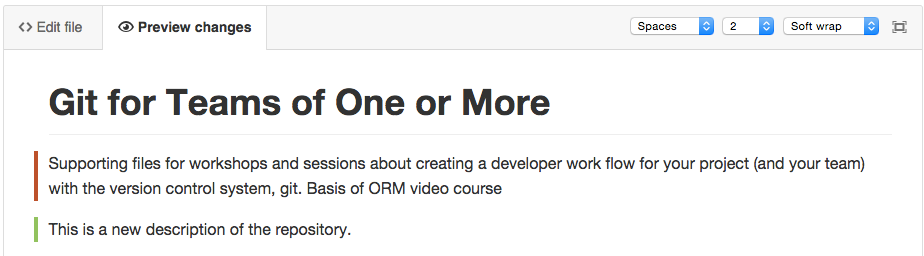 The preview screen shows all text, but adds a coloreds bar next to the lines that have been changed.