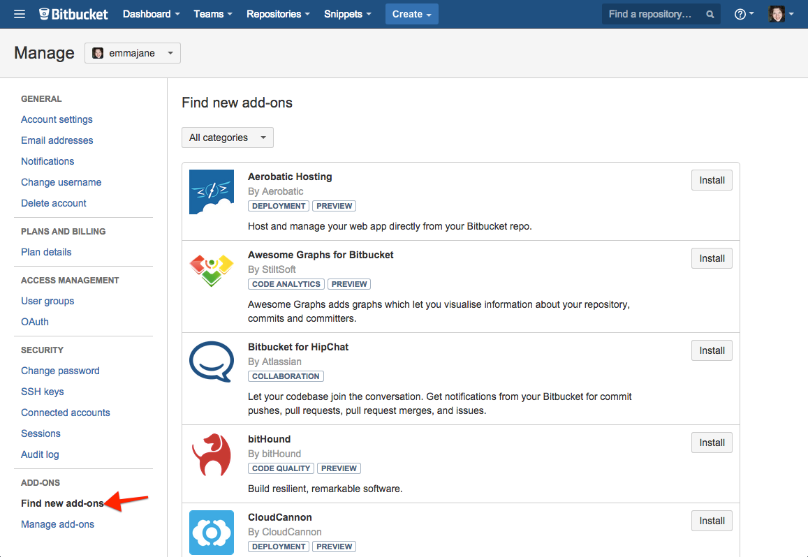 Screenshot of some of the available add-ons available as of 2015-06-14.