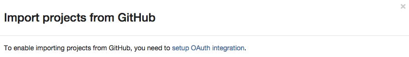 Screenshot of pop-up window to enable GitHub OAuth support. Clicking on the link redirects you to the relevant documentation page.
