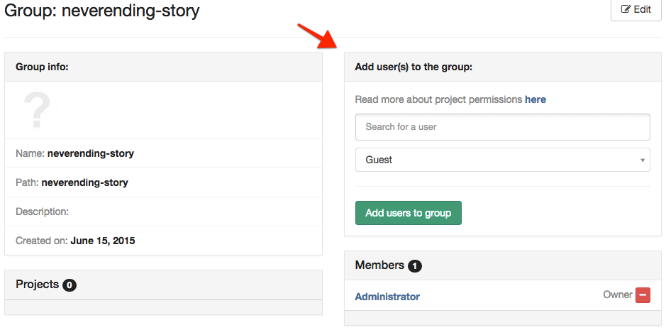 Screenshot of the form to add users to a group. Fields are described in the previous step-by-step instructions.