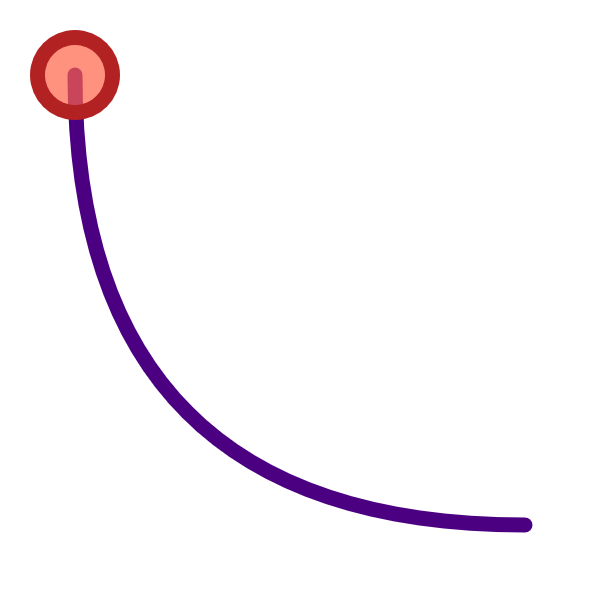 A red circle in the top left corner of the drawing, and a curved purple line extending from it.