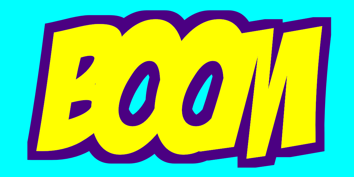 The same BOOM word effect, except now the outline is dark purple.