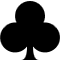 A black club-shape with 3 circular lobes arranged around a central stem (which has the same shape as the stem of the spade).