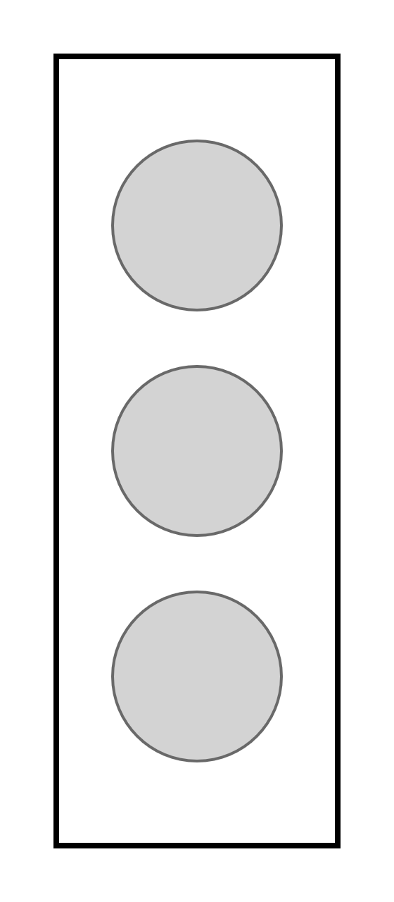 A tall rectangle with black outline, containing three gray circles arranged from top to bottom.