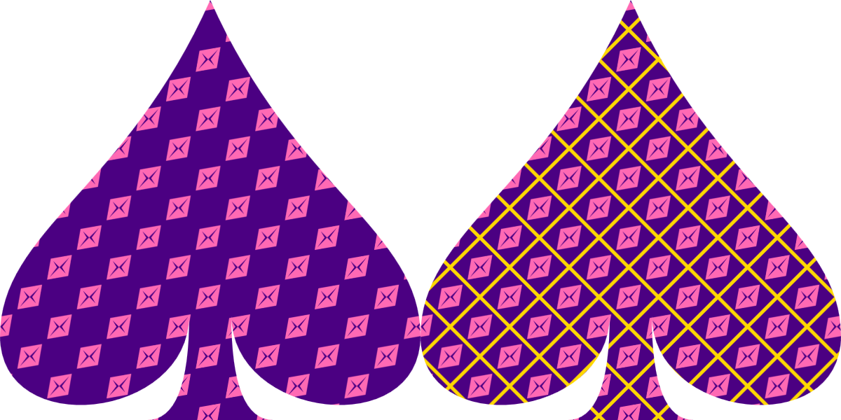 The patterned spade shapes, now drawn so that the diamonds are more parallelograms.  The version with the sharp outlines clearly shows that the underlying tile shapes are still squares, rotated 45 degrees.