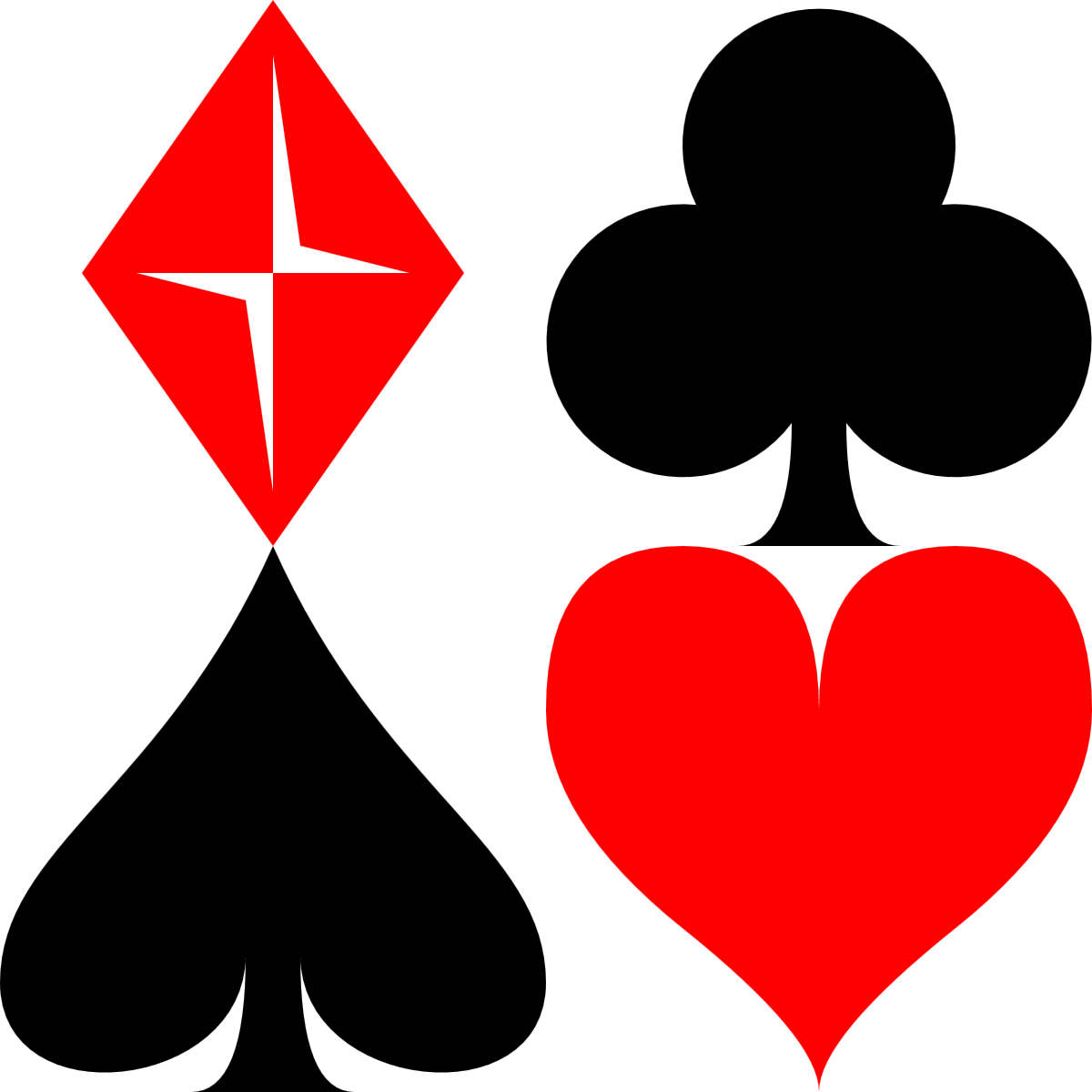 The four card-suit icons, arranged in a grid: red diamond top left, black club top right, black spade bottom left, red heart bottom right.