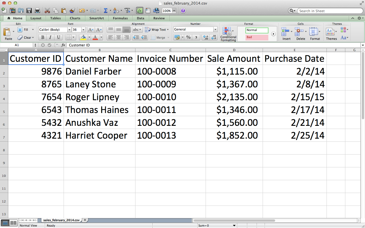 CSV file #2: sales_february_2014.csv