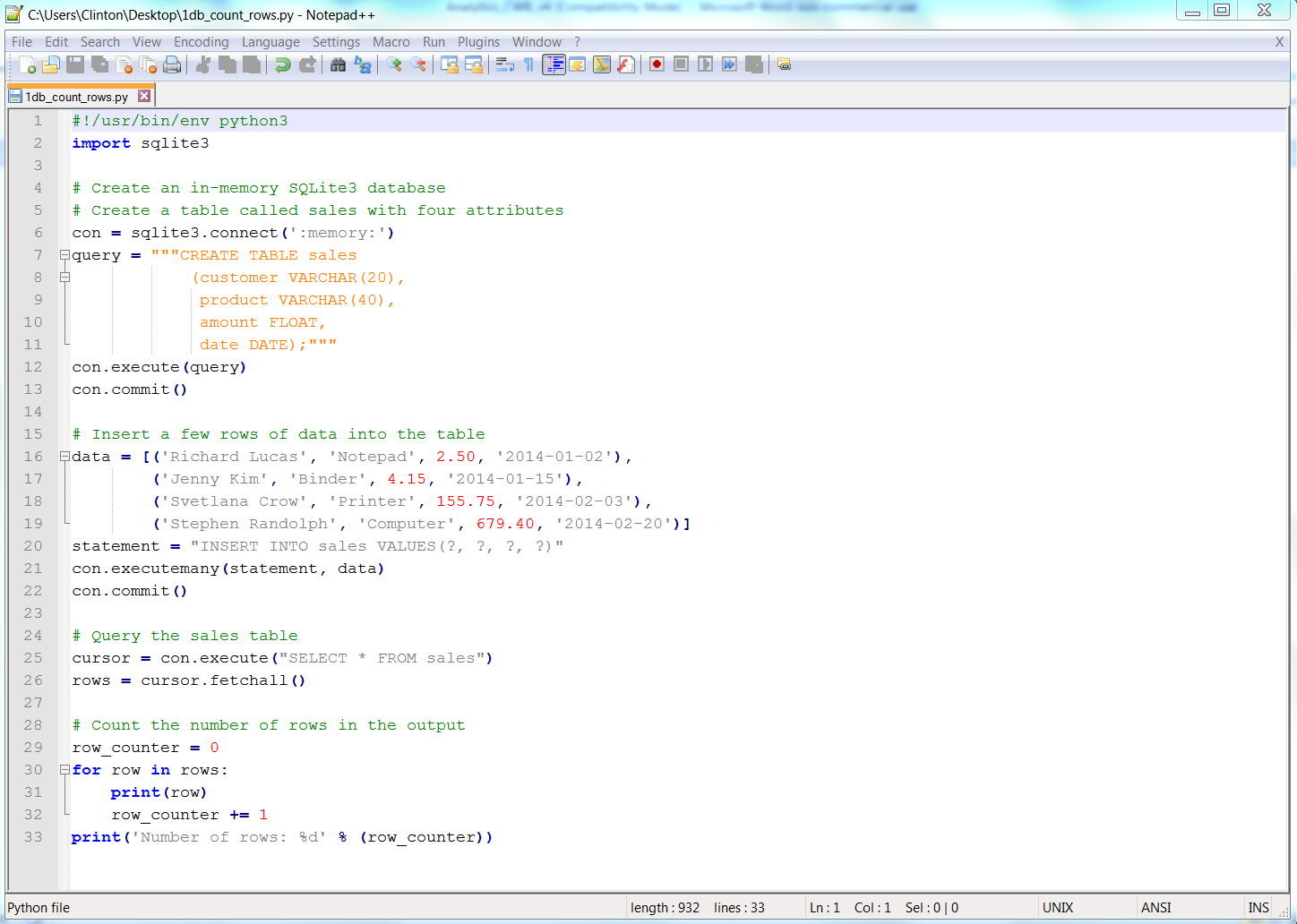 The 1db_count_rows.py Python script in Notepad++ (Windows)