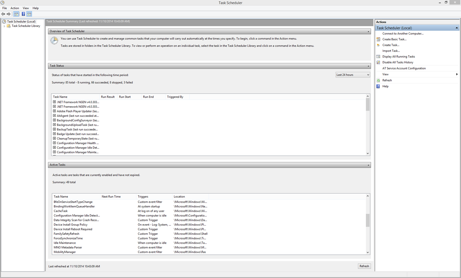 The initial interface when you open the Task Scheduler application