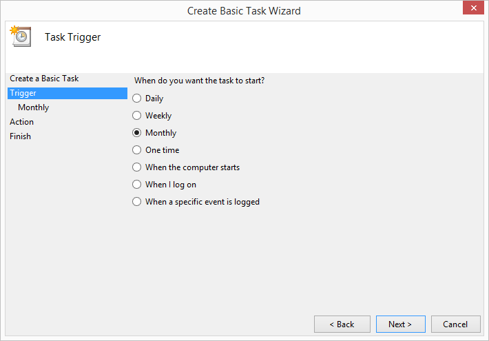 The Task Trigger interface you use to specify when you want the task to start
