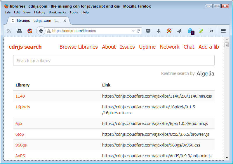 The cdnjs site provides you with a large number of helpful libraries