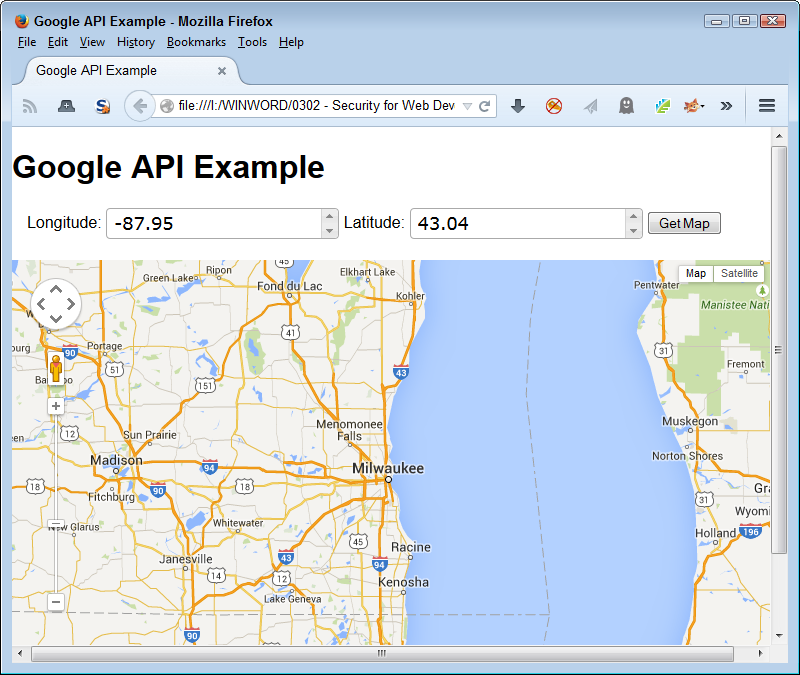 The example can show any location for which you have a longitude and latitude