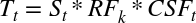 upper T Subscript t Baseline equals upper S Subscript t Baseline asterisk upper R upper F Subscript k Baseline asterisk upper C upper S upper F Subscript t