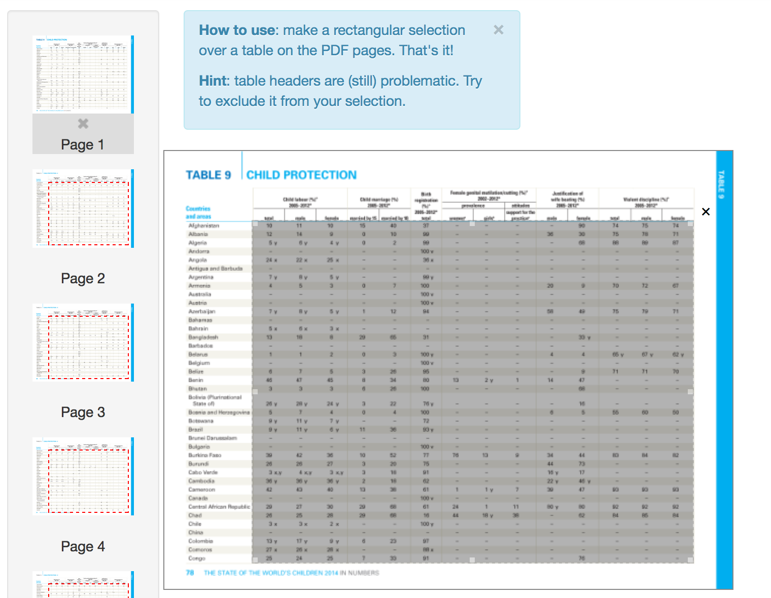 Select tables in Tabula