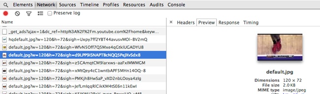 Loading device-specific images for the mobile experience, sized at 120 x 72 pixels and 2 KB (seen in Chrome Developer Tools)
