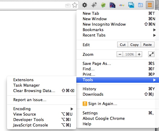 Accessing Developer Tools in Chrome