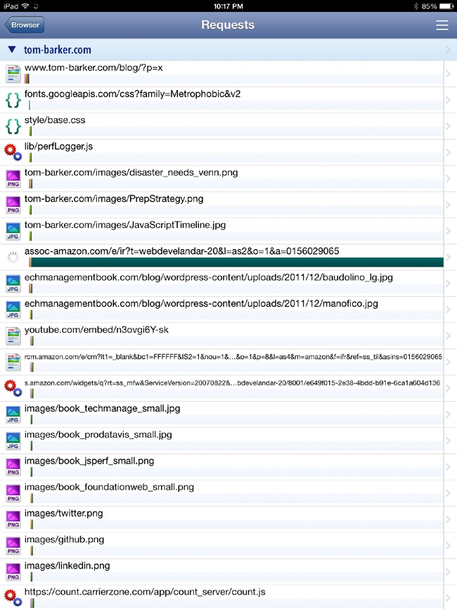 Resources loading in HTTPWatch on iOS 7