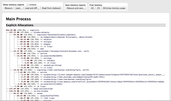 Firefox’s about:memory page