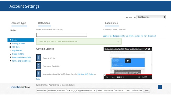 Configuring our account in the account settings page