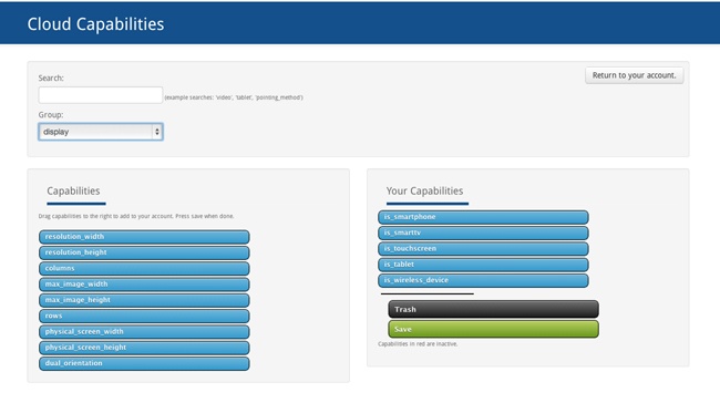 Selecting capabilities that you are checking for from the Wurfl Cloud