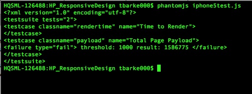 Our script running in the Terminal (notice the output in JUnit XML format)