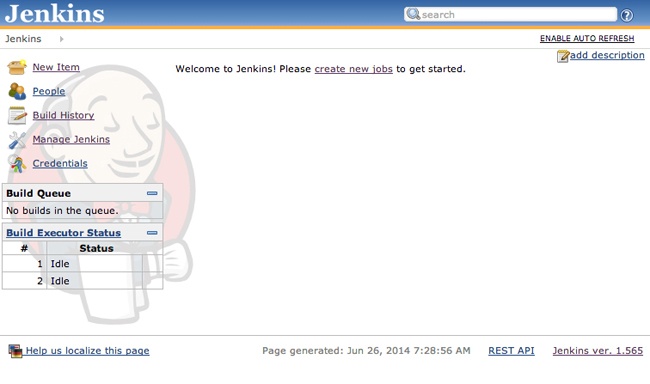 The Jenkins home page following a fresh installation