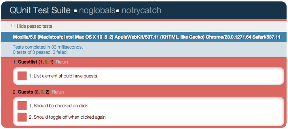 Failing QUnit screenshot