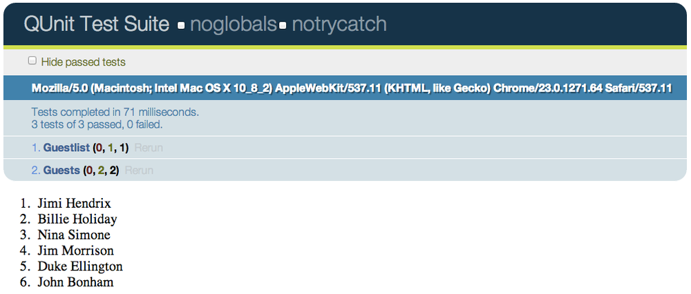 Passing QUnit screenshot