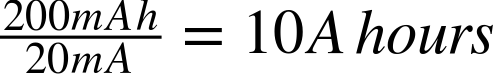 StartFraction 200 m upper A h Over 20 m upper A EndFraction equals 10 upper A h o u r s
