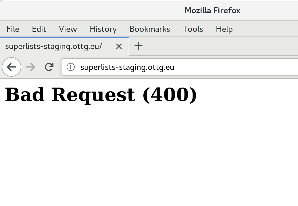 An unfriendly page showing 400 Bad Request