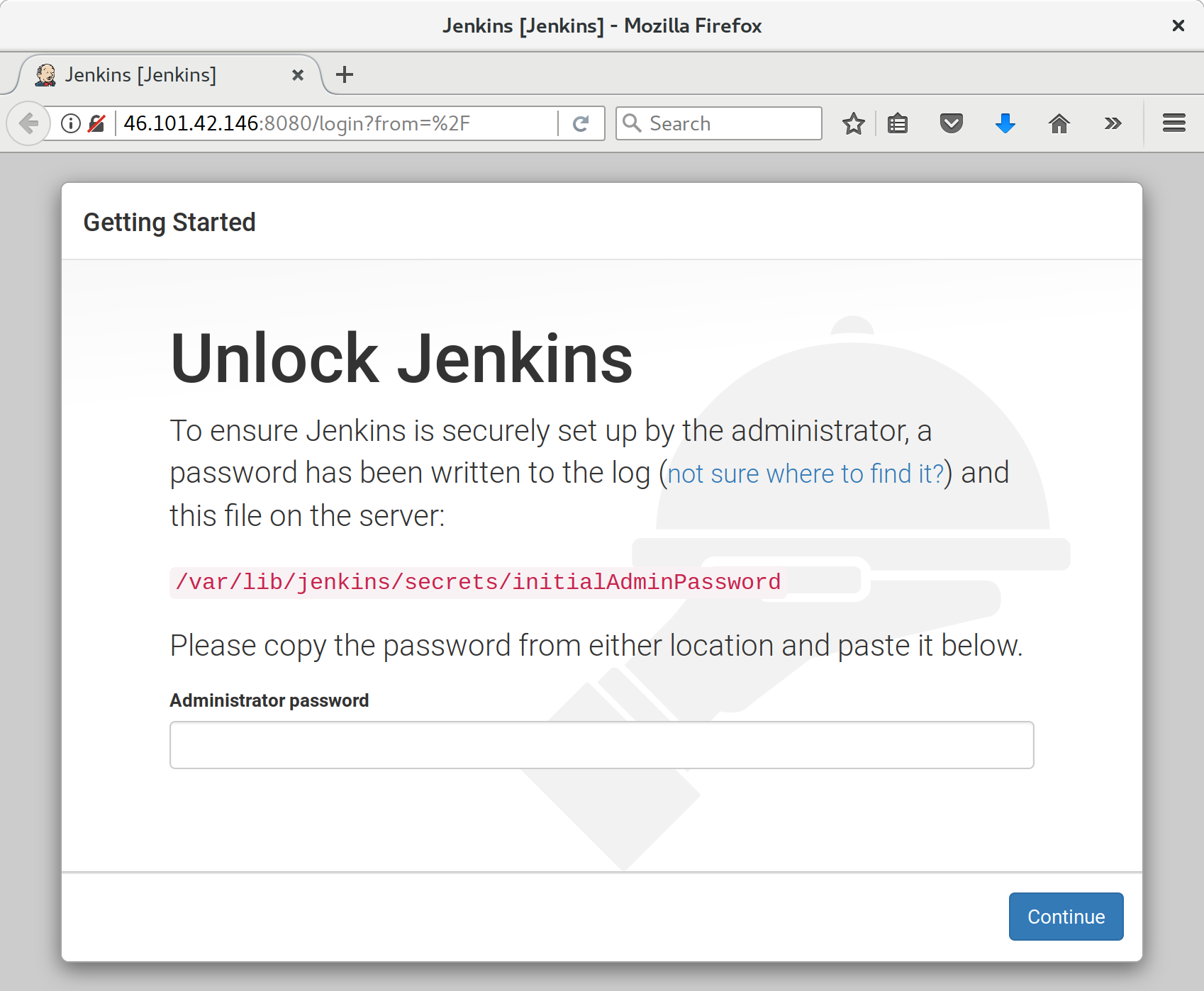 Jenkins' default unlock screen