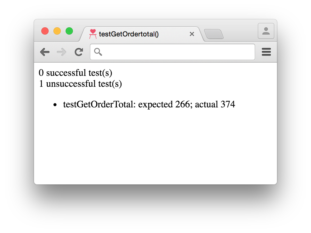 testGetOrderTotal unsuccessful test run
