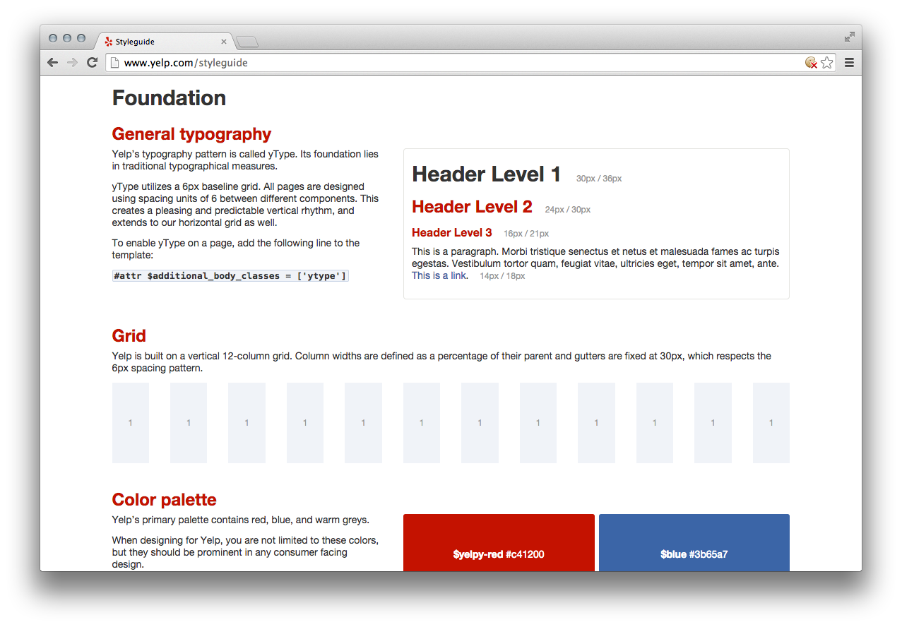 An image of Yelp's pattern library