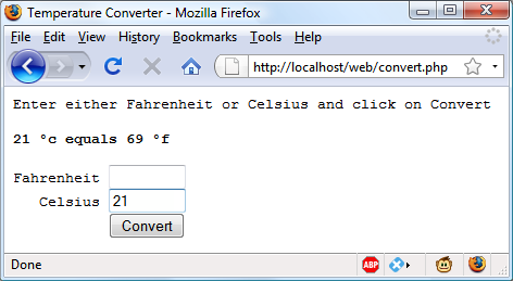 The temperature conversion program in action