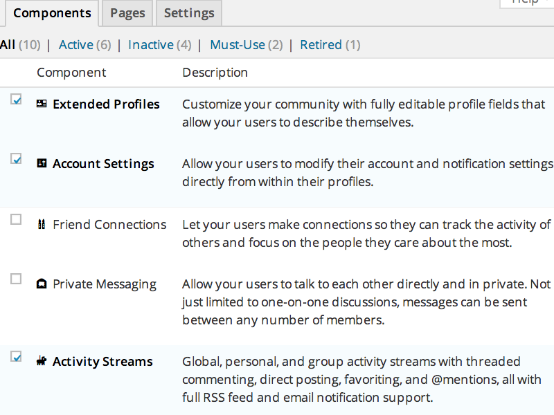 BuddyPress components