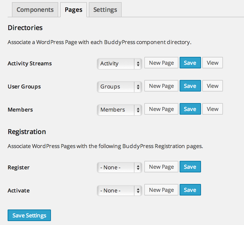 BuddyPress pages